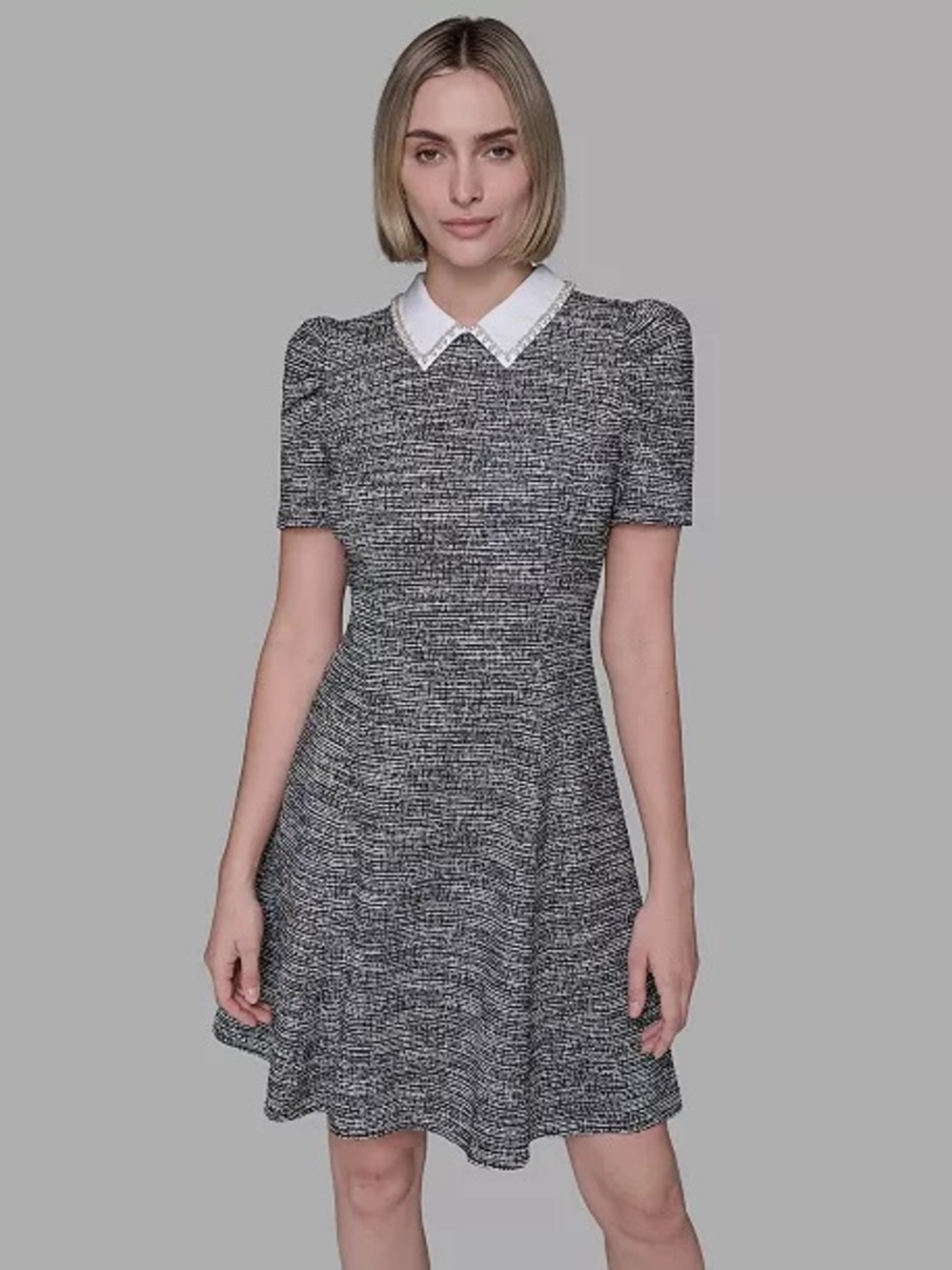 Karl Lagerfeld Paris Women's Collared Tweed A-Line Dress